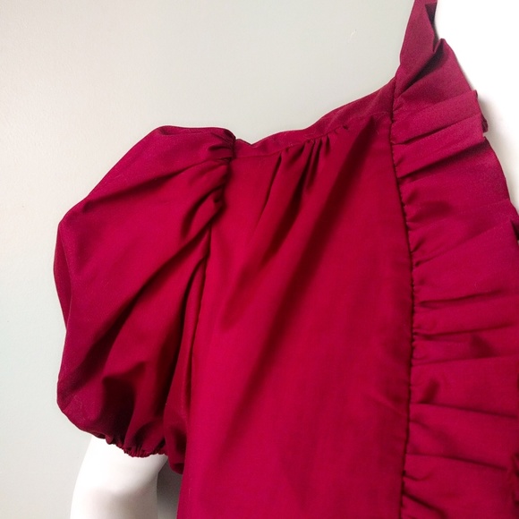 Vintage 1970s Boho Wine Huge Puff Balloon Sleeve Ruffle Blouse Shirt M v-day - Picture 6 of 7